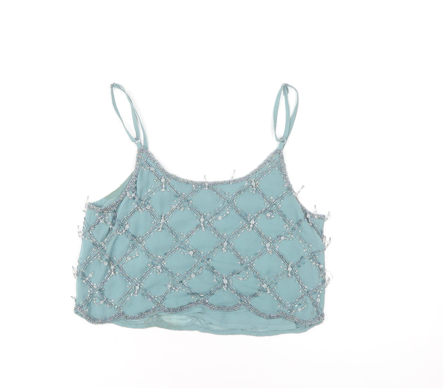 Miss Selfridge Womens Blue Beaded Camisole Top UK 6