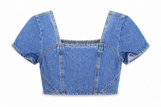Front view of River Island girls’ blue cropped denim top -, size 12, years