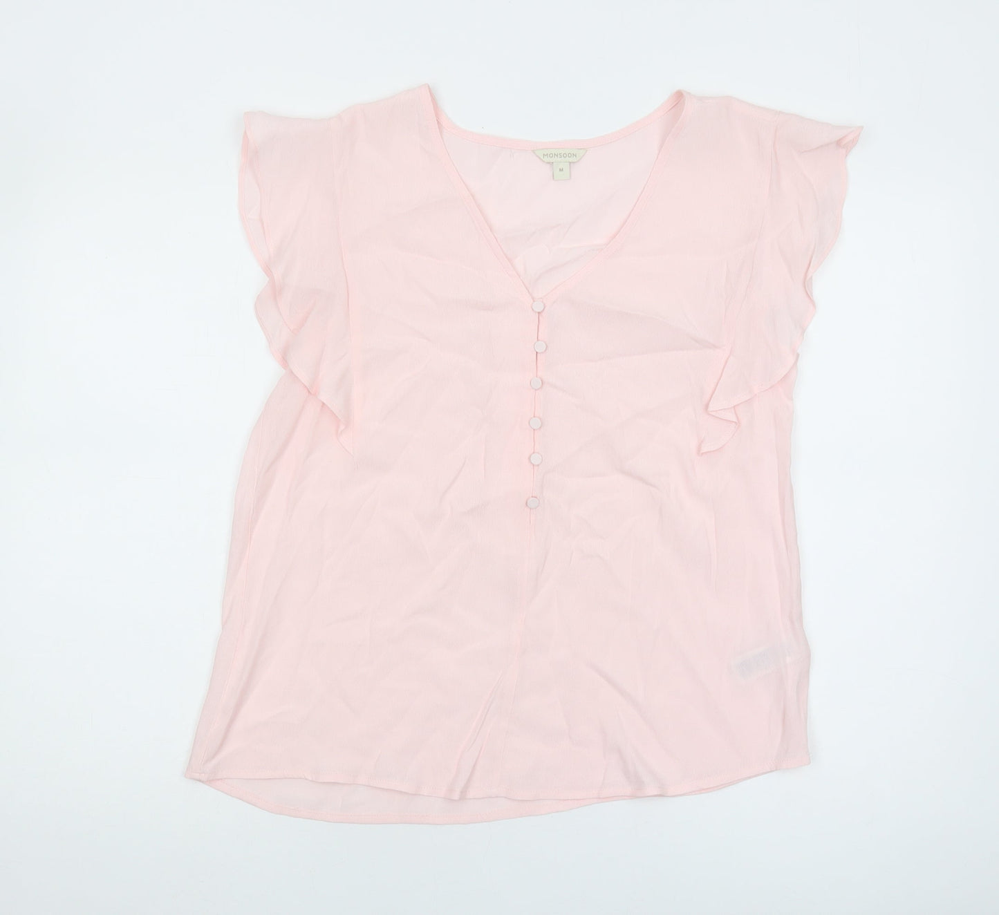 Monsoon Women's Pink Chiffon Blouse, M, V-Neck, Flutter Sleeve