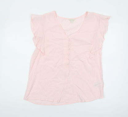 Monsoon Women's Pink Chiffon Blouse, M, V-Neck, Flutter Sleeve