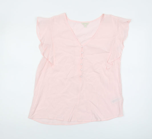 Monsoon Women's Pink Chiffon Blouse, M, V-Neck, Flutter Sleeve
