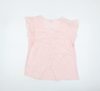 Monsoon Women's Pink Chiffon Blouse, M, V-Neck, Flutter Sleeve