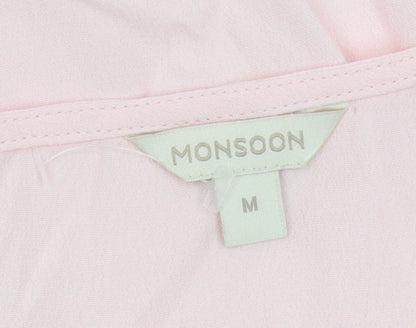 Monsoon Women's Pink Chiffon Blouse, M, V-Neck, Flutter Sleeve