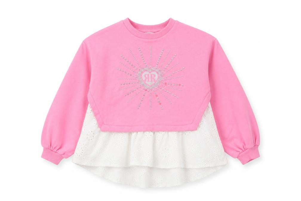 River Island Girls Pink Rhinestone Sweatshirt 7-8Y Casual Pullover