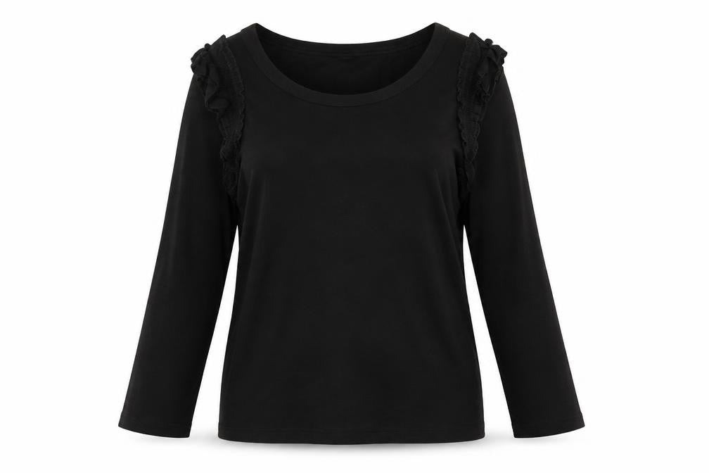 River Island Women's Black Ruffle T-Shirt, Size 12