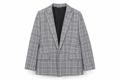 H&M Women's Grey Plaid Blazer Jacket, Size 12