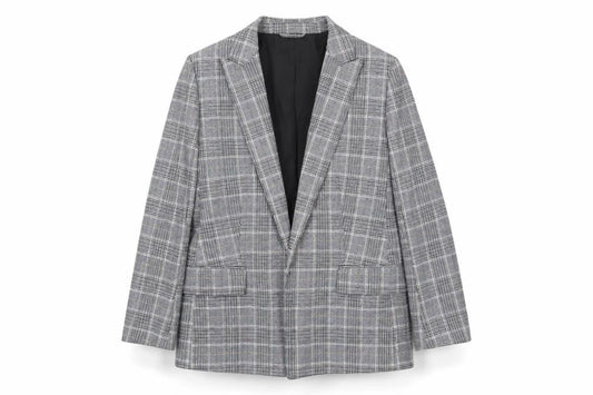 H&M Women's Grey Plaid Blazer Jacket, Size 12