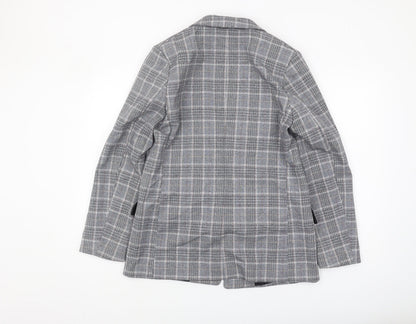 H&M Women's Grey Plaid Blazer Jacket, Size 12