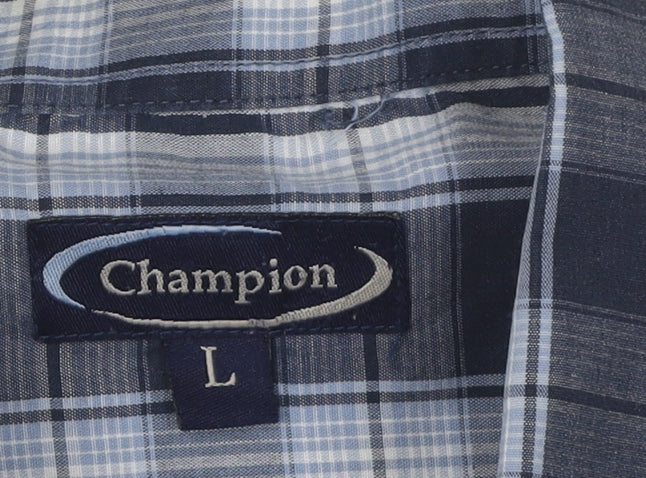 Champion Men's Blue Plaid Short Sleeve Shirt L