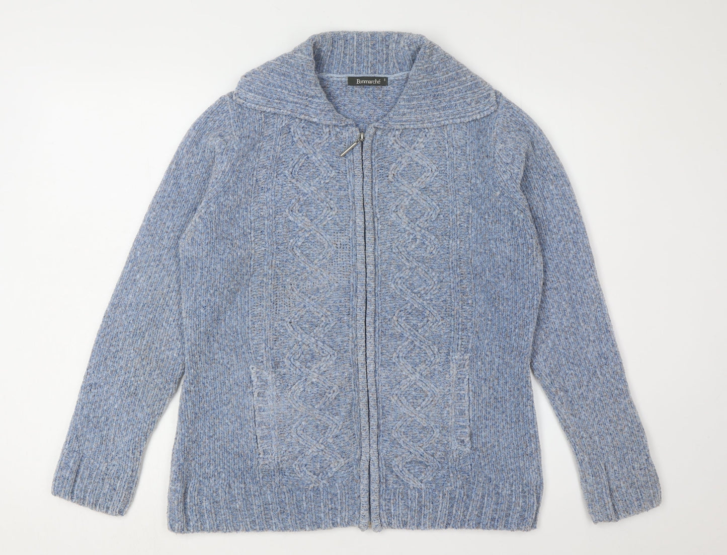 Bonmarché Women's Blue Cardigan - Size S, Cable-Knit Style