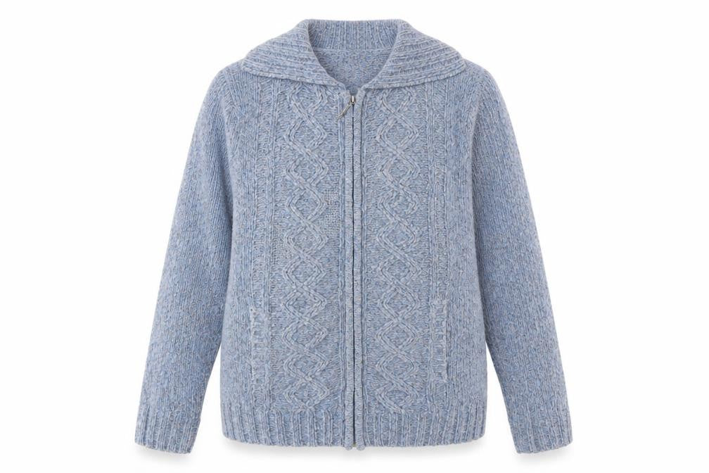 Bonmarché Women's Blue Cardigan - Size S, Cable-Knit Style