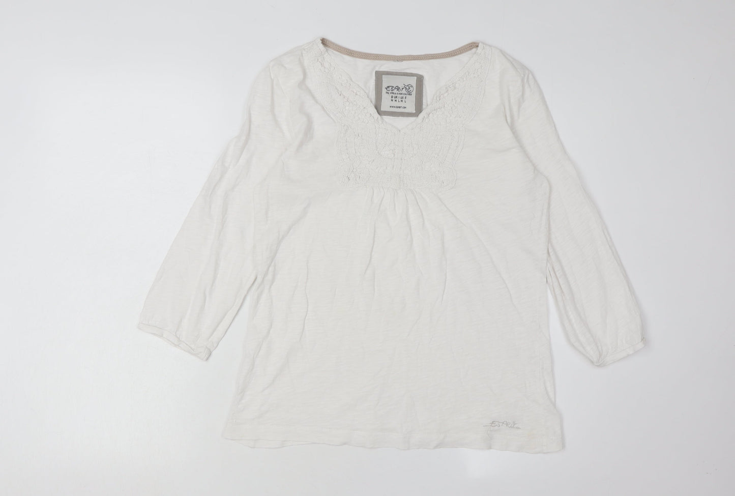 Esprit Women's White V-Neck Cotton Top, M, Casual Style