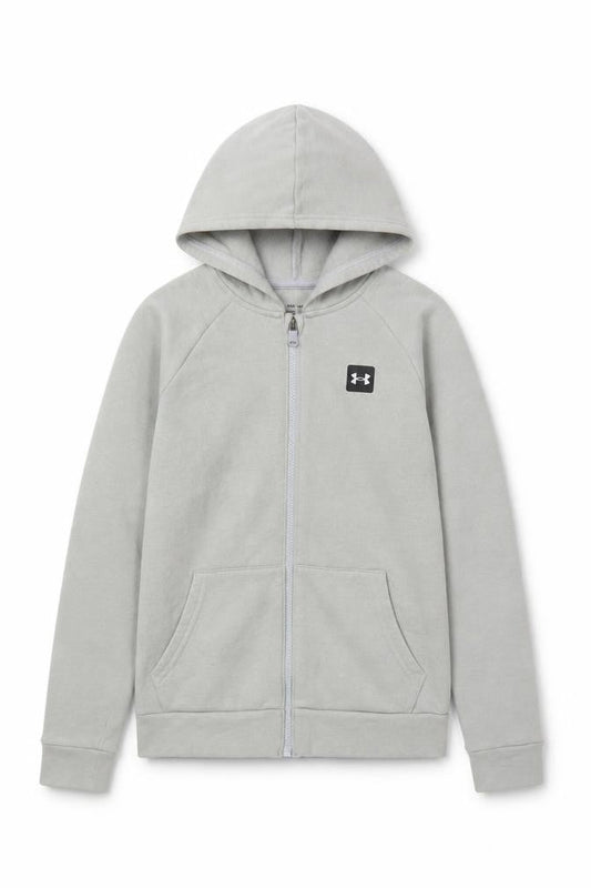 Front view of Under Armour boys’ grey full zip hoodie - size large