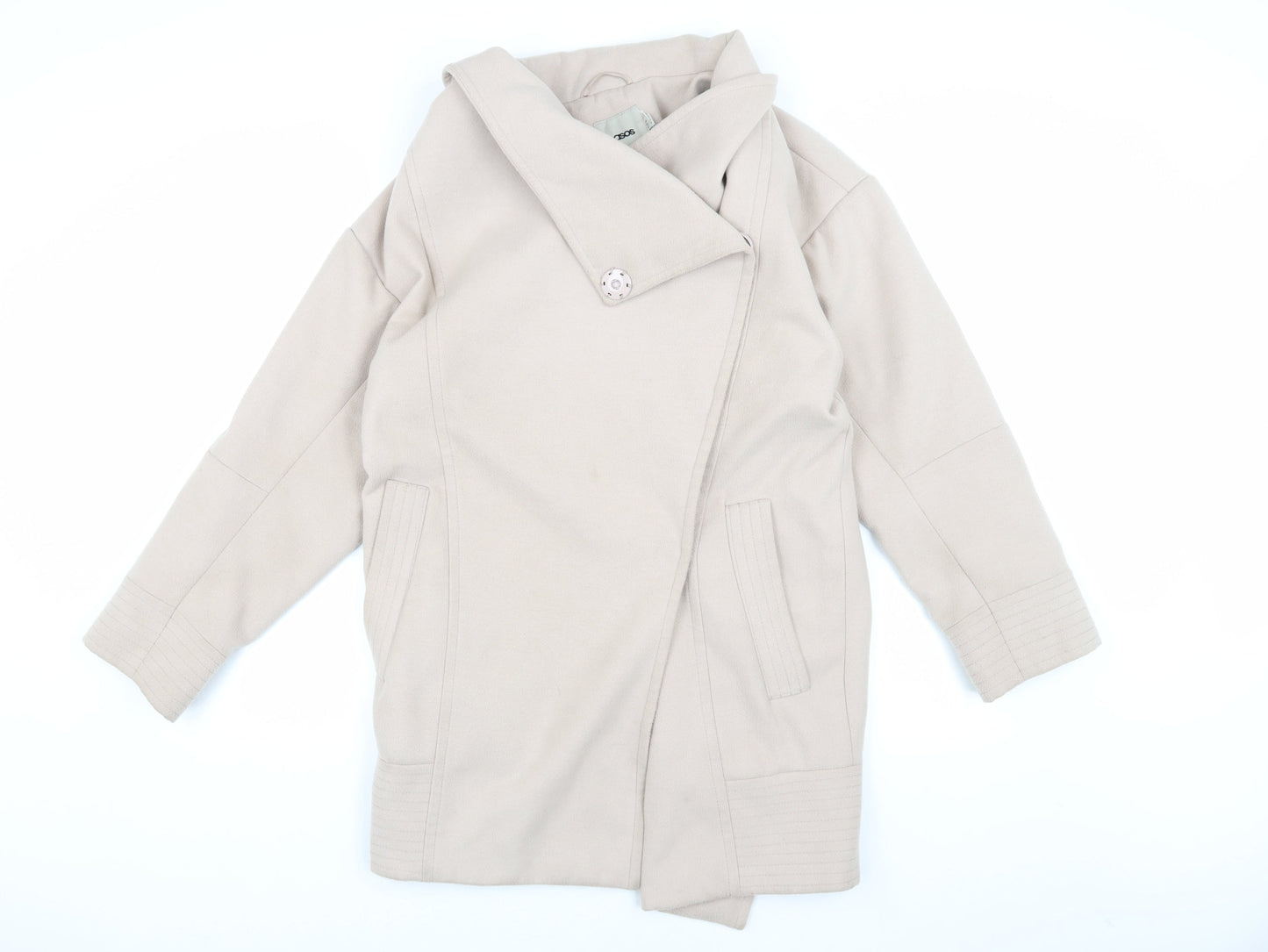 ASOS Women's Beige Long Coat Size 6 with Button Accent
