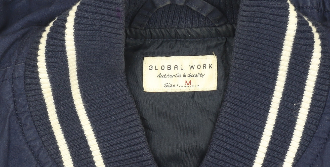 Global Work Men's Blue Varsity Jacket, M, Casual