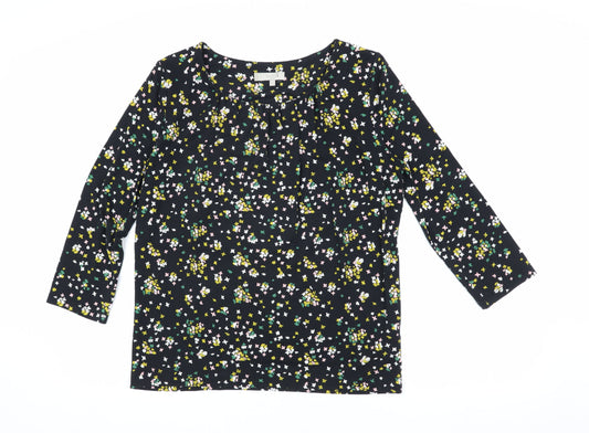 Hobbs Women's Black Floral Blouse, Size S, 3/4 Sleeve
