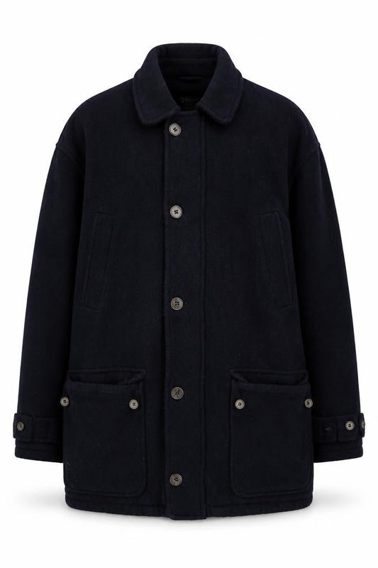 Jaeger Men's Black Wool Overcoat Lined Long Coat