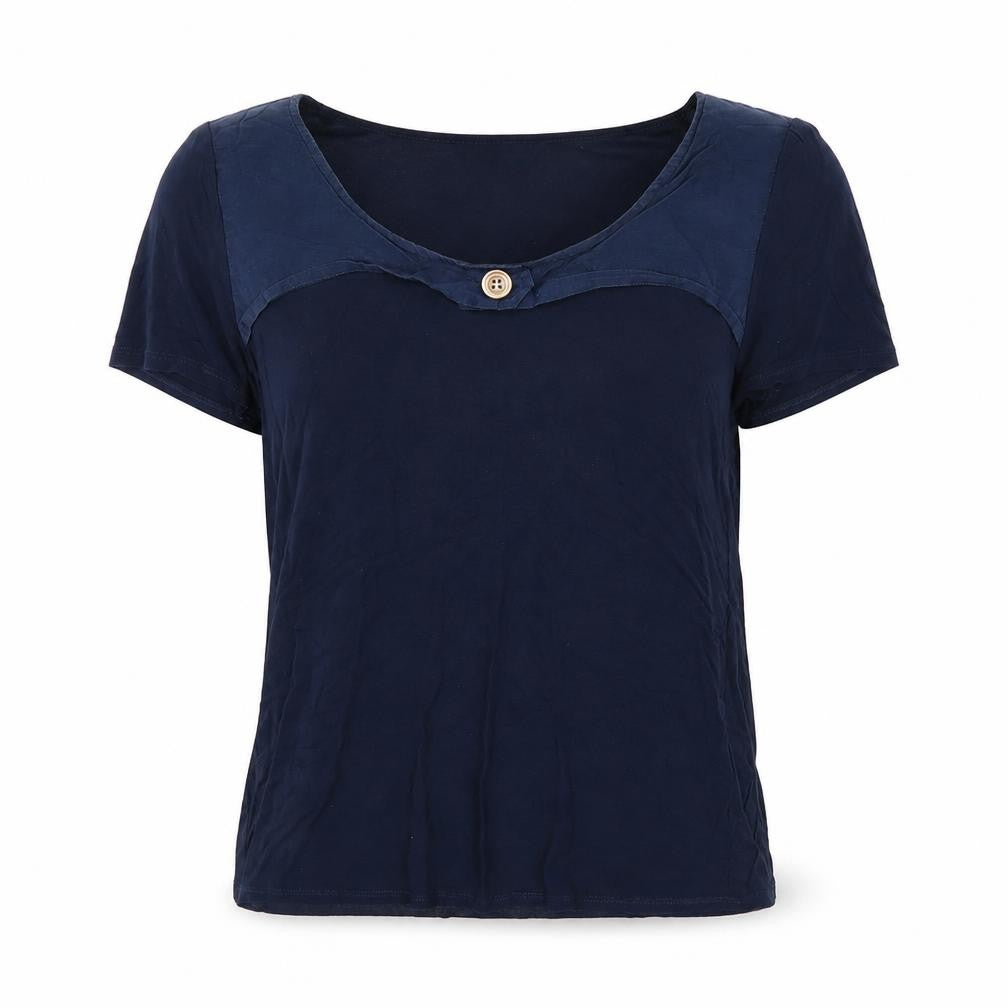 Jaeger Women's Blue T-Shirt S Scoop Neck Button Casual