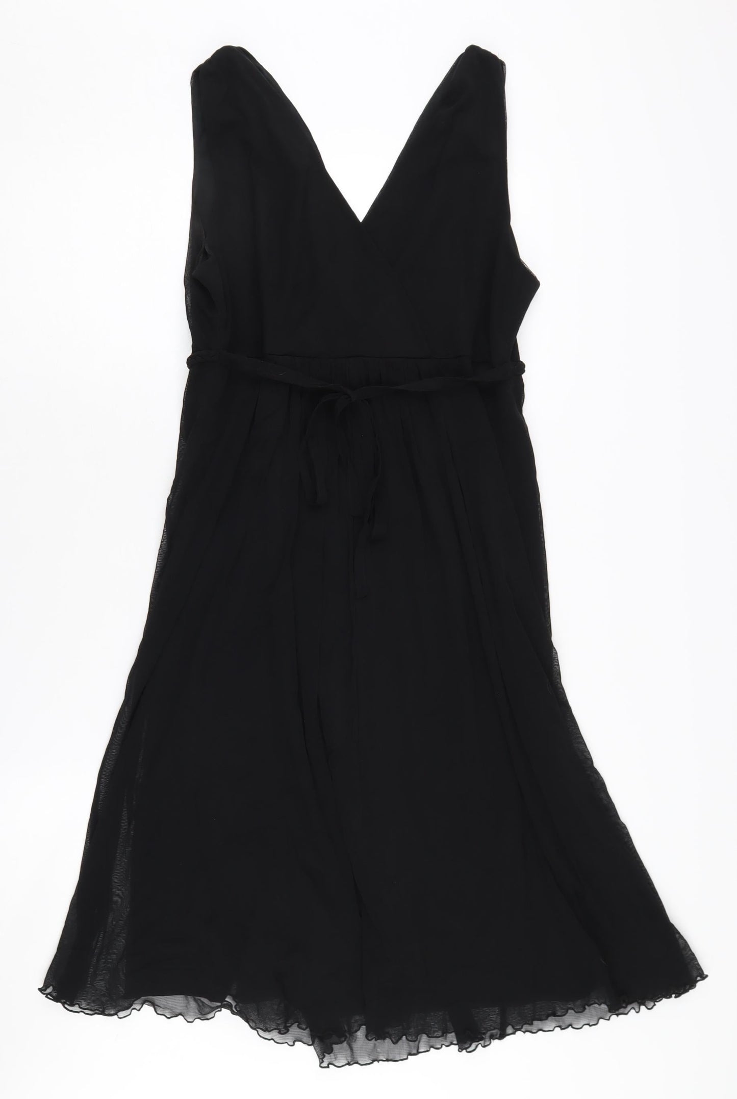 Wallis Women's Black Sleeveless V-Neck Dress - Size 14
