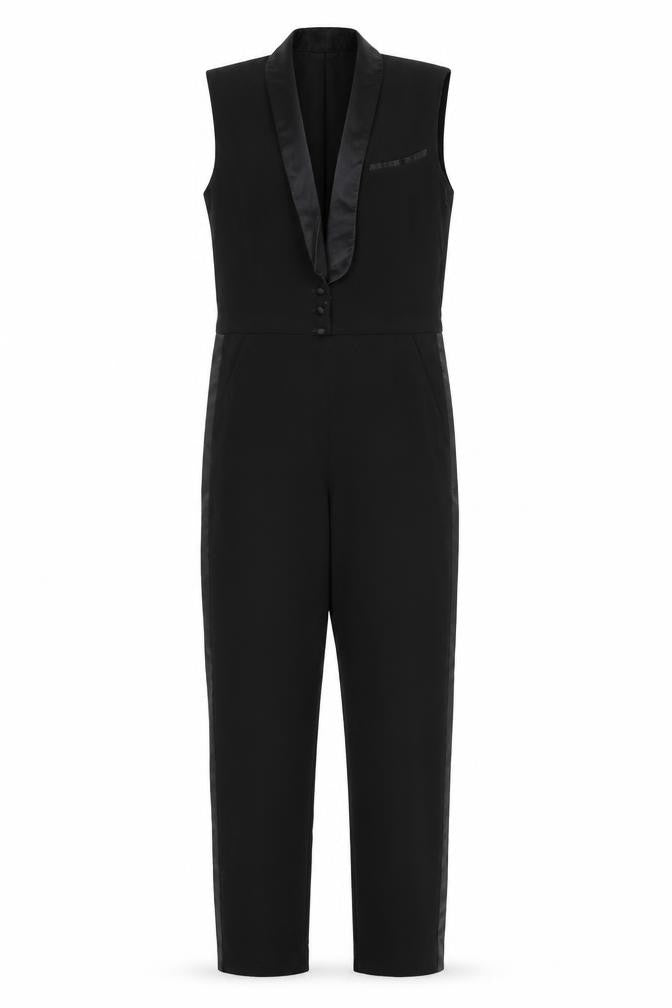 Maje Women's Black Sleeveless Jumpsuit, Size 6, Formal One-Piece