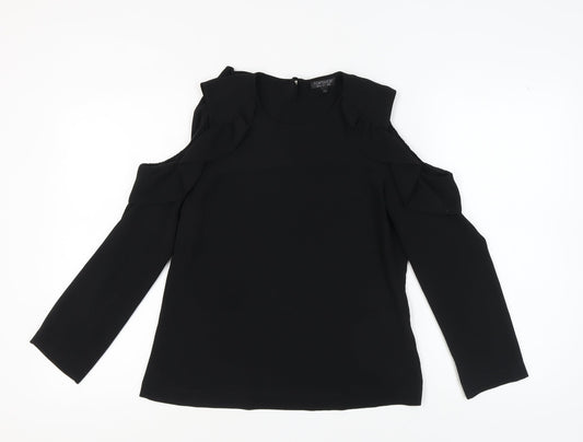 Topshop Women's Black Cold Shoulder Blouse, Size 10