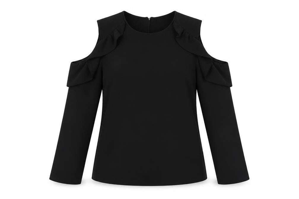 Topshop Women's Black Cold Shoulder Blouse, Size 10
