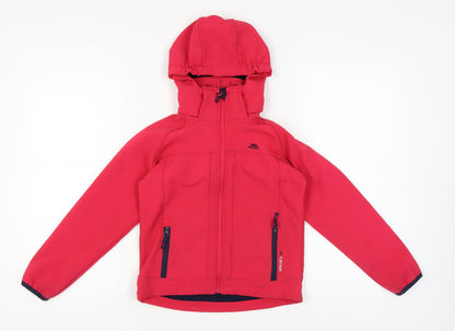 Additional front view of Trespass girls’ red soft shell jacket 9-10 years