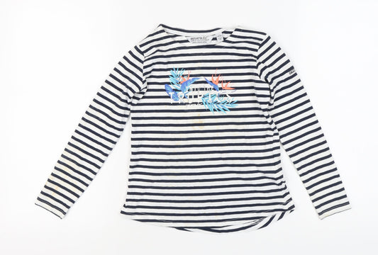 Regatta Girls Blue Striped Long Sleeve Tropical T-Shirt, Size 9-10