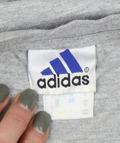 Close-up detail of Adidas Men's Grey Graphic T-Shirt