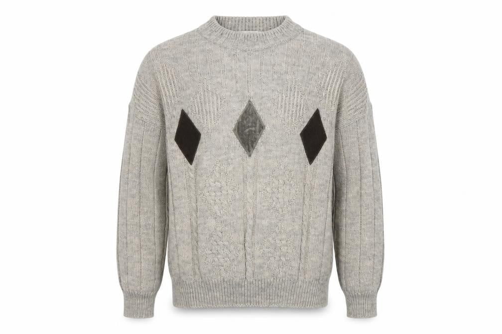 St. Michael Men's Beige Diamond Pullover Jumper, M
