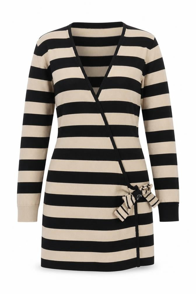 Morgan Women's Black Striped Wrap Jumper - Size S