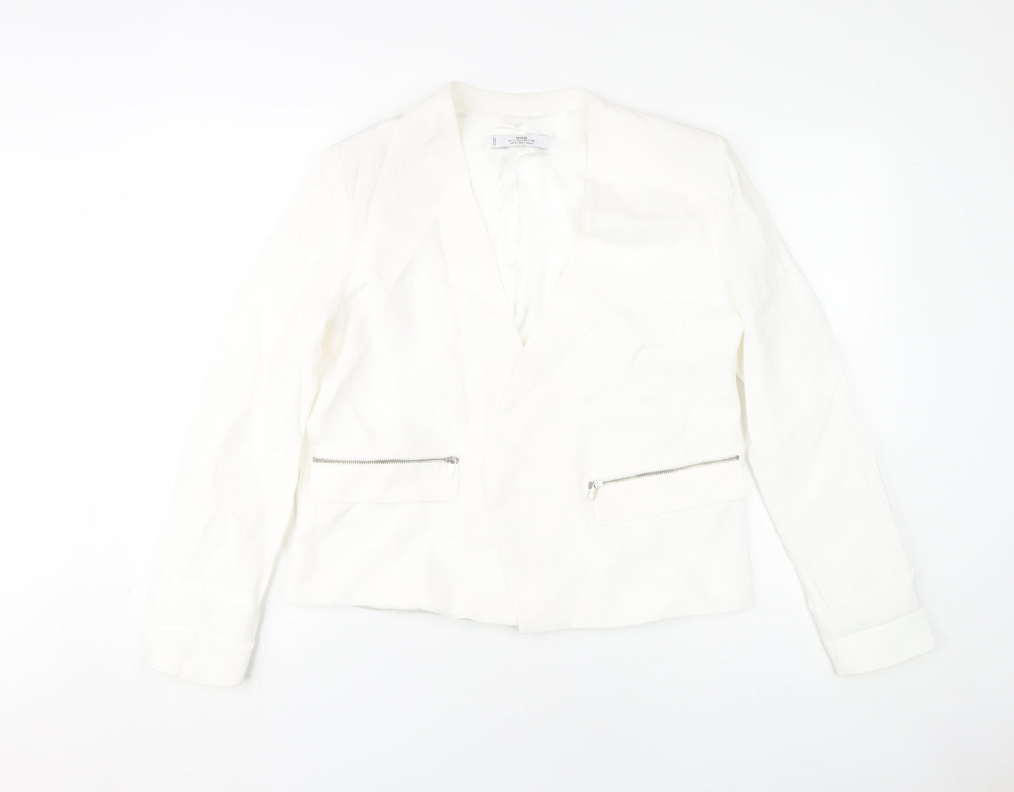 MNG Women's White Blazer with Zipped Pockets Size 12
