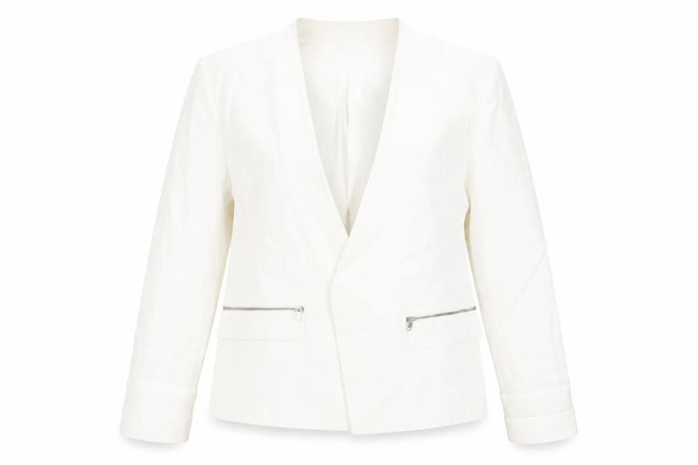 Mango Women's White Blazer with Zipped Pockets Size 12