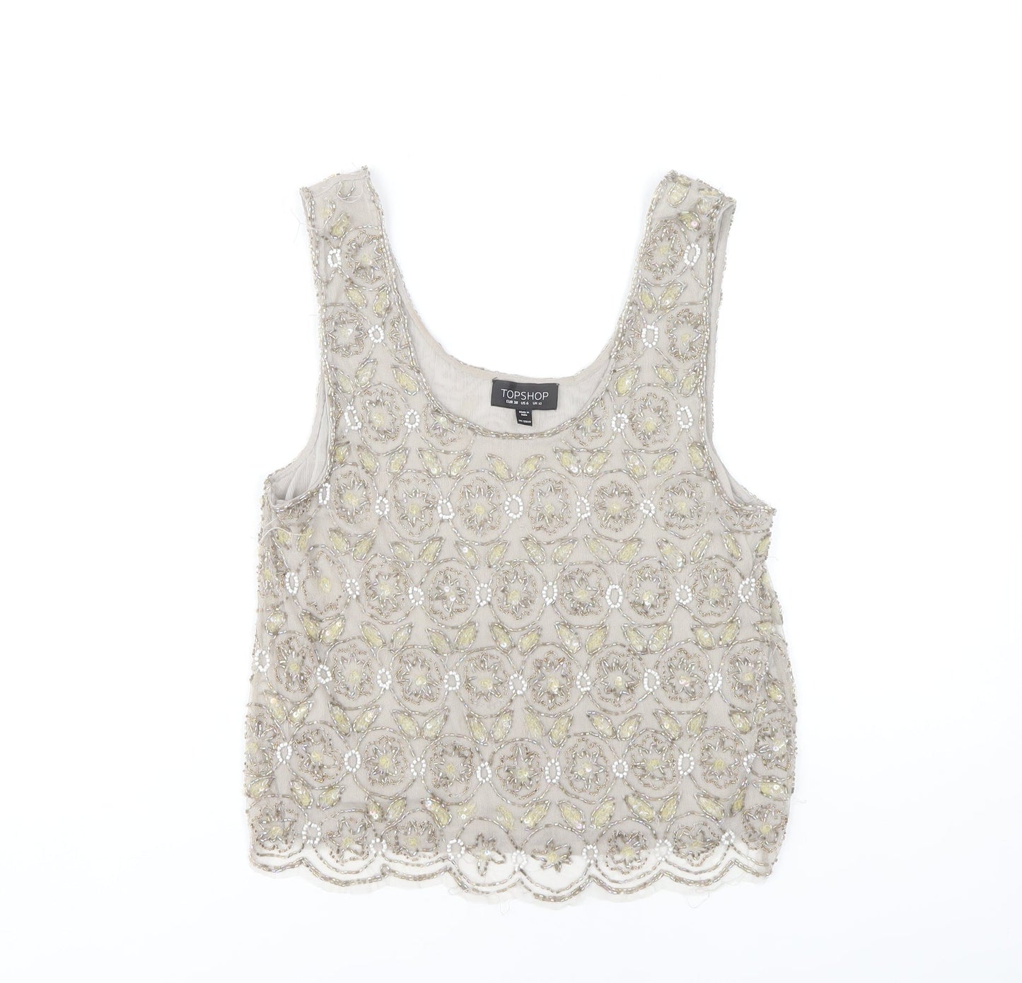 Topshop Women's Grey Floral Embroidered Tank Top 10