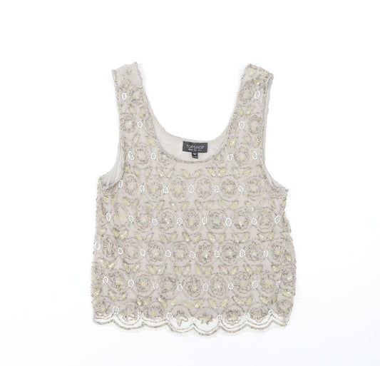 Topshop Women's Grey Floral Embroidered Tank Top 10