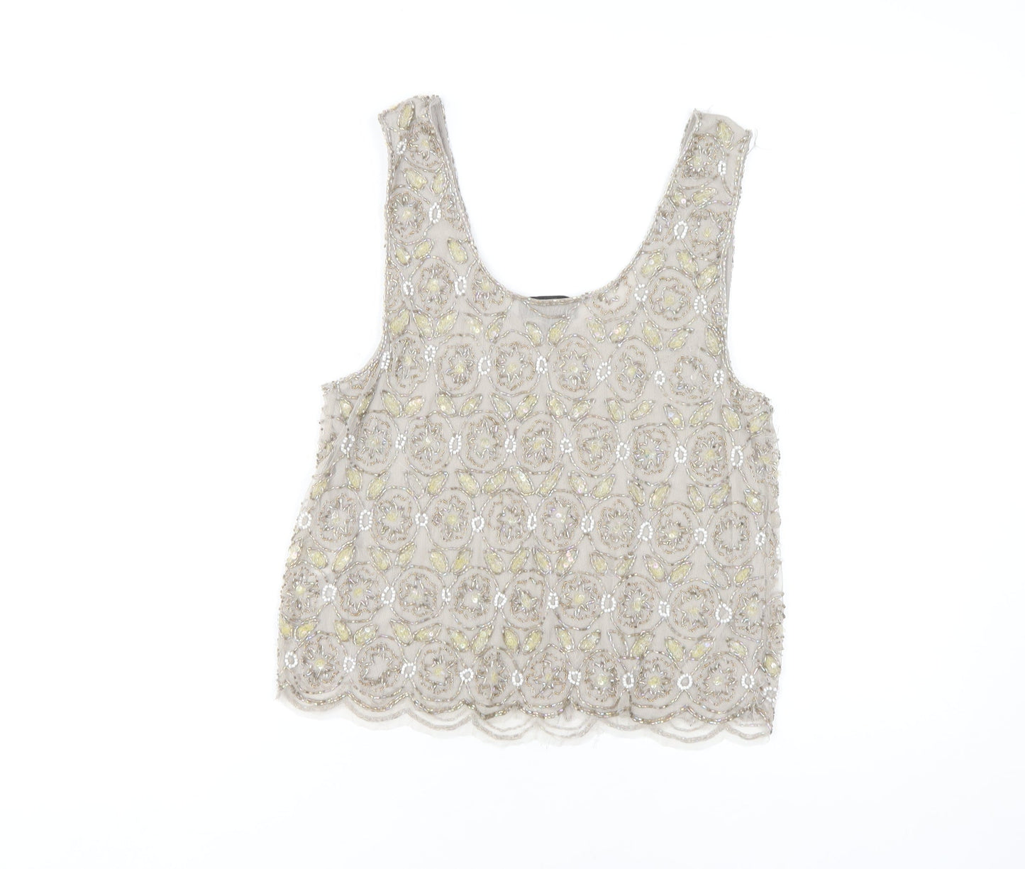 Topshop Women's Grey Floral Embroidered Tank Top 10