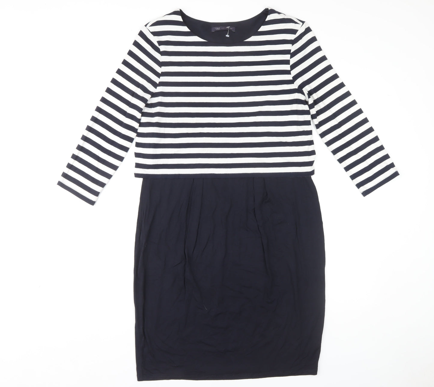 Marks and Spencer Women's 3/4 Sleeve Striped Dress, Size 12