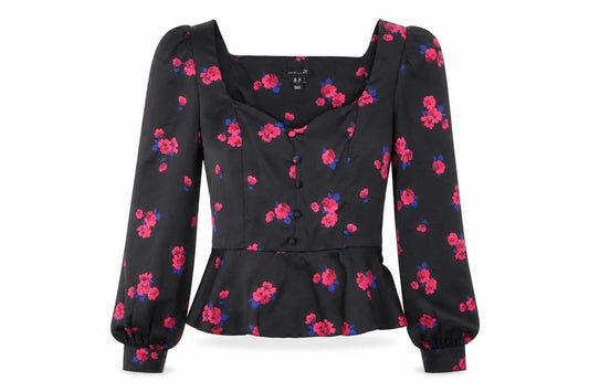 New Look Floral Black Blouse Size 10 Women's Long Sleeve