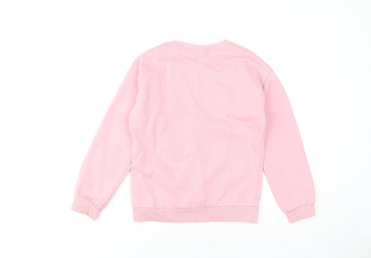Back view of Disney Primark girls’ pink stitch sweatshirt 11 years pullover