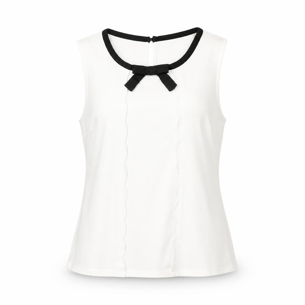 Oasis Women’s White Sleeveless Blouse with Bow Accent