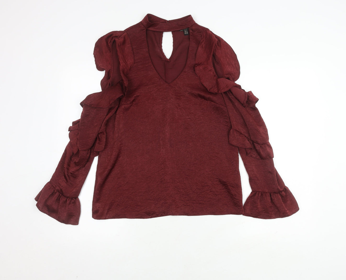 Lipsy Red Ruffle Sleeve Wrap Blouse Size 8