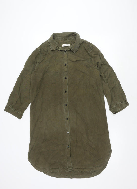Zara Woman Green Shirt Dress, Size M, Long Sleeve