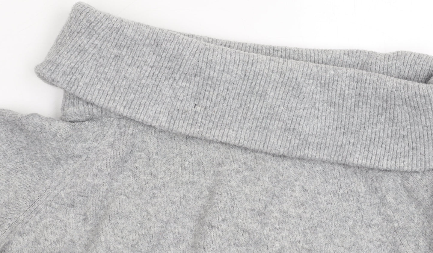 H&M Women’s Grey Cowl Neck Jumper, Size L, Chunky Knit