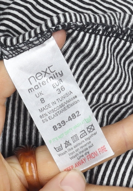 Next Maternity Striped V-Neck Top, Size 8, Black