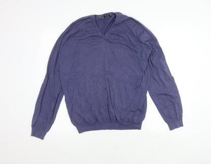 Additional front view of Massimo Dutti Men's Blue V-Neck Cotton Pullover, size L