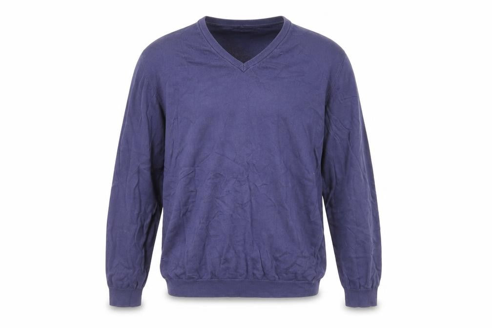 Massimo Dutti Men's Blue V-Neck Cotton Pullover Size L