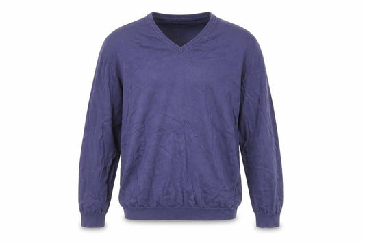 Massimo Dutti Men's Blue V-Neck Cotton Pullover Size L