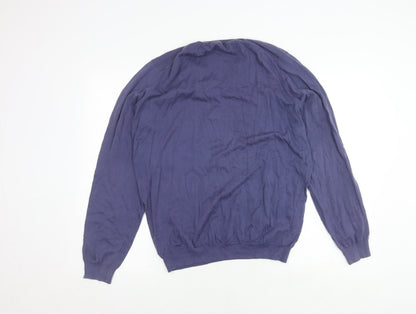 Back view of Massimo Dutti Men's Blue V-Neck Cotton Pullover, size L