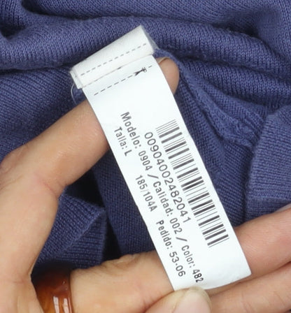 Brand and care label for Massimo Dutti Men's Blue V-Neck Cotton Pullover, size L