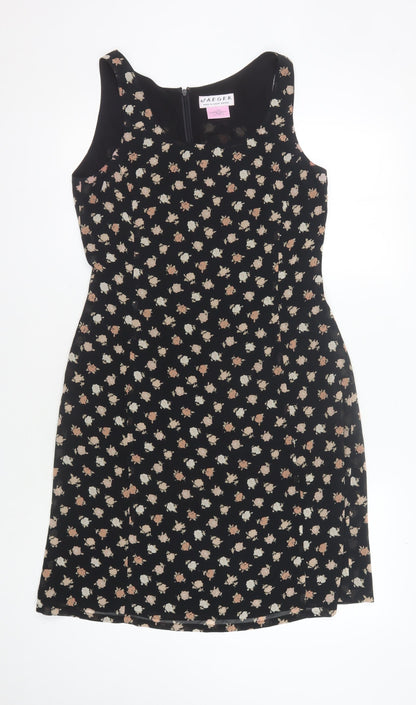 Additional front view of Jaeger Women's Black Floral Sheath Dress, size 12